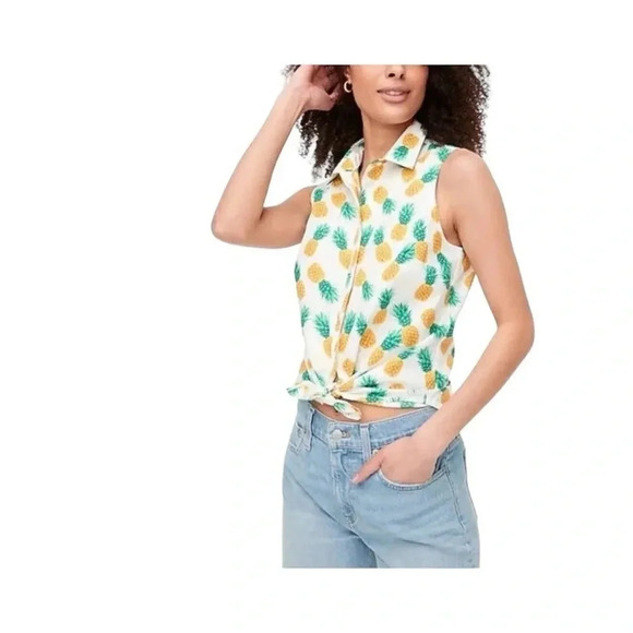 NWT | J. Crew | Pineapple Print Sleeveless Button Down Collared Top - Size S - Picture 2 of 5